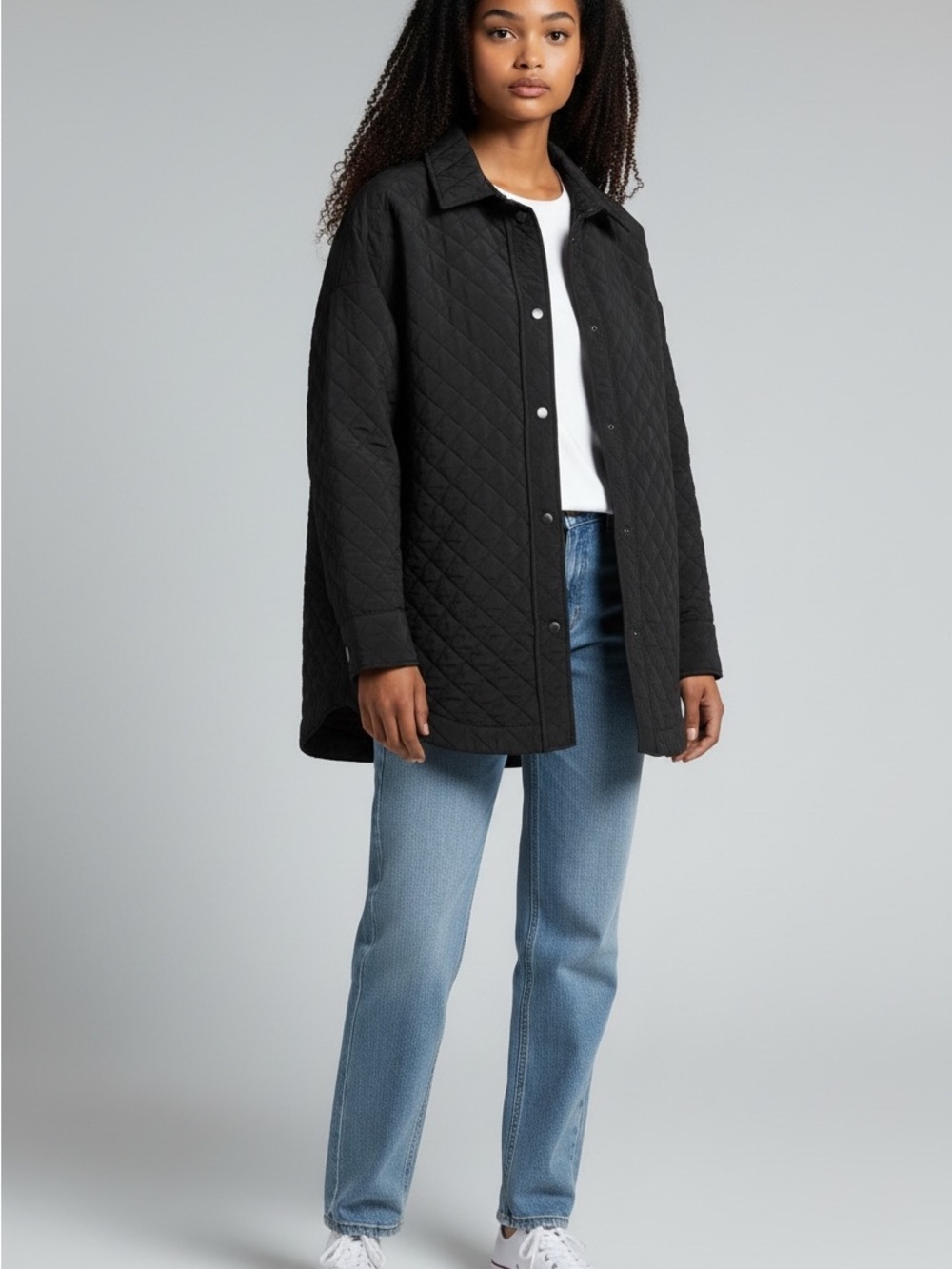 Zara Quilted Shacket Jacket Black